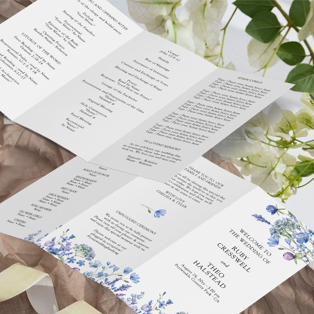 Periwinkle Wildflower Wedding Ceremony Program (Wedding Program from the Lilac Periwinkle Wildflower Collection by Darling & May)