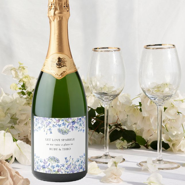 Periwinkle Wildflower Wedding Table Toast Sparkling Wine Label (Sparking wine labels from my Lilac + Periwinkle Wildflower Wedding Collection)