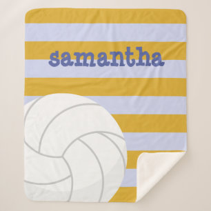 Periwinkle & Yellow Giant Volleyball Striped Sherpa Blanket