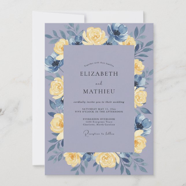 Periwinkle Yellow Peony Wedding Invitation (Front)