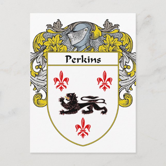 Perkins Coat of Arms/Family Crest (Mantled) Postcard (Front)