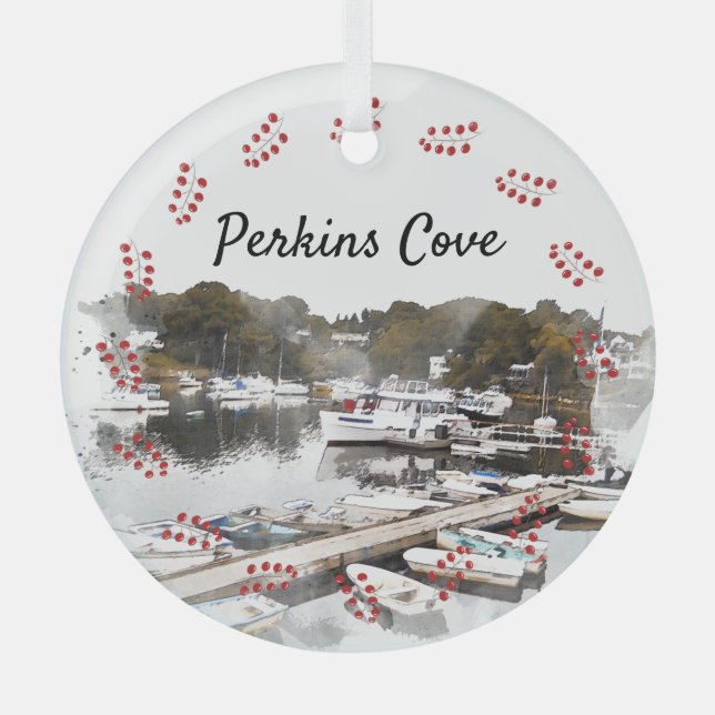 Perkins Cove, Ogunquit Glass Tree Decoration (Front)