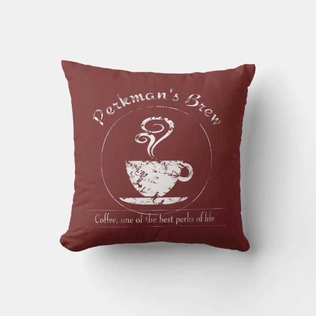 Perkman's Brew Vintage Coffee Pillow (Front)