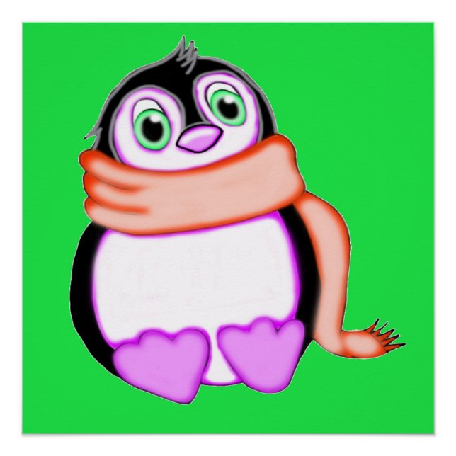 Perky Penguin Green Poster (Front)