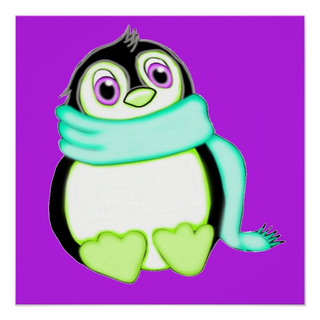 Perky Penguin Purple Poster (Front)