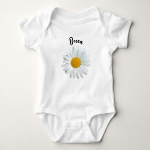 Perky White Daisy Flower Personalised Baby Bodysuit
