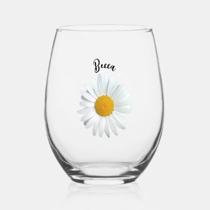 Perky White Daisy Flower Personalised Glass