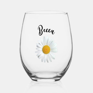 Perky White Daisy Flower Personalised Glass