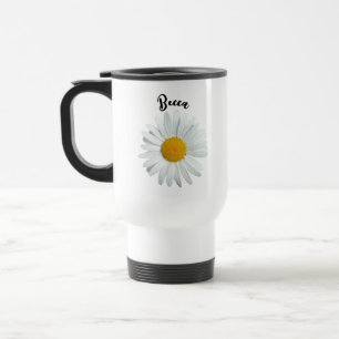 Perky White Daisy Flower Personalised Travel Mug