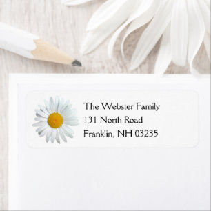Perky White Daisy Flower Return Address Label
