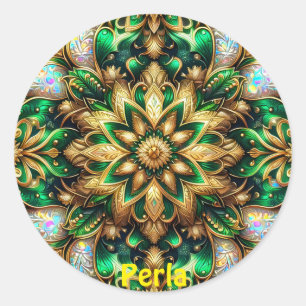 PERLA ~ SHINY Green and Gold Christmas ~ Classic Round Sticker