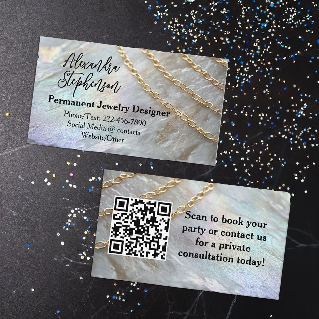 Permanent Jewellery Designer Consultant Business Card (permanent jewelry designer business cards with custom qr code)