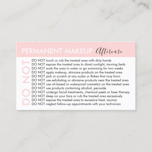 Permanent makeup Avoids Advices Aftercare Business Card (Back)