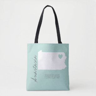 Pernsylvania state map personalize name tote bag