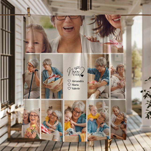 Peronalized 10 Photo Best Nana Ever Minimalist Fleece Blanket (Creator Uploaded)
