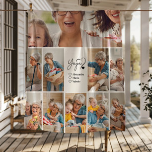 Peronalized 10 Photo Yaya Minimalist Line Art Fleece Blanket