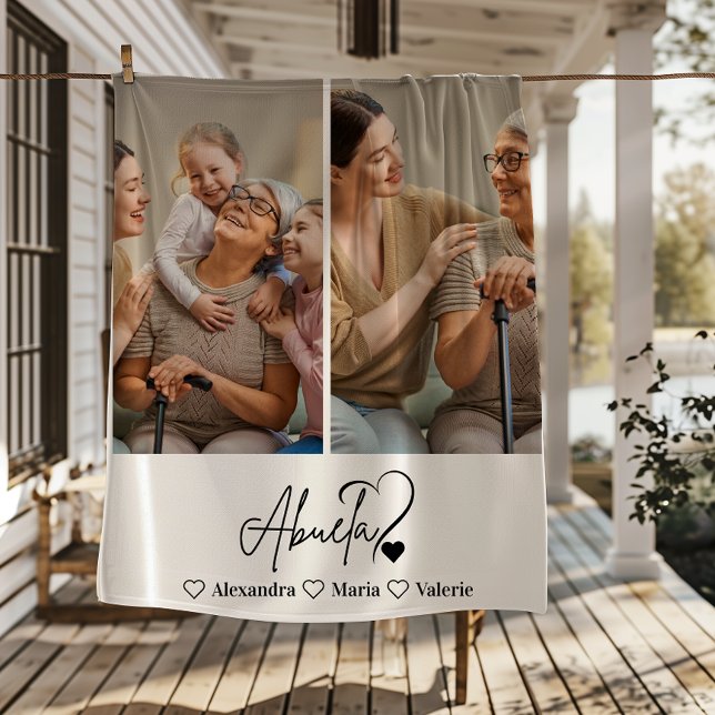 Peronalized 2 Photo  Abuela Minimalist Line Art Fleece Blanket (Creator Uploaded)