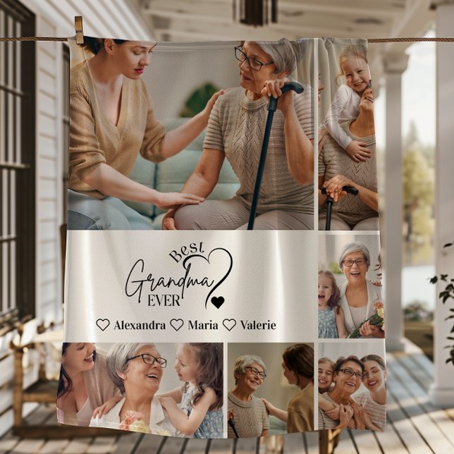 Peronalized 6 Photo Best Grandma Ever Minimalist Fleece Blanket (Creator Uploaded)