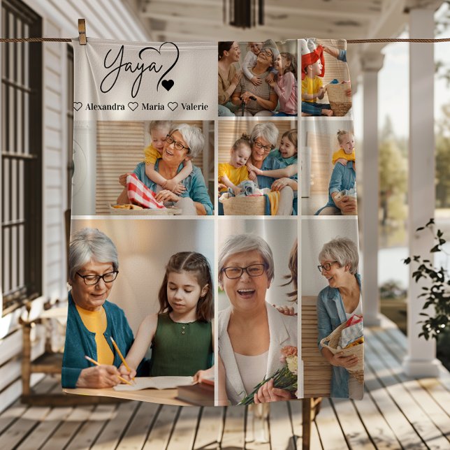 Peronalized 8 Photo Yaya Minimalist Line Art Fleece Blanket (Creator Uploaded)
