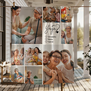 Peronalized 9 Photo Yaya Minimalist Line Art Fleece Blanket