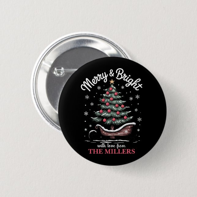 Peronalized Christmas Sleigh Tree Merry & Bright  6 Cm Round Badge (Front & Back)