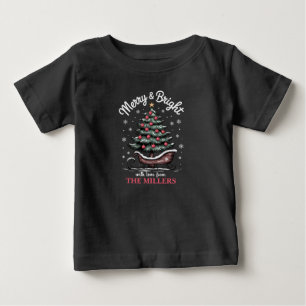 Peronalized Christmas Sleigh Tree Merry & Bright  Baby T-Shirt