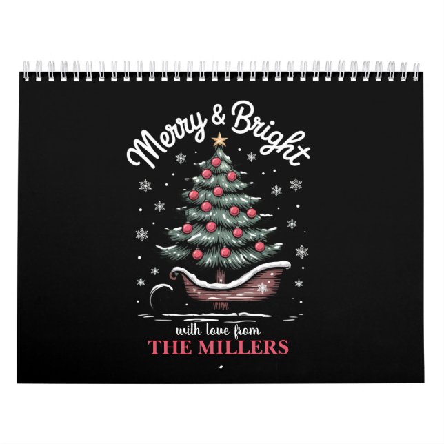 Peronalized Christmas Sleigh Tree Merry & Bright  Calendar (Cover)