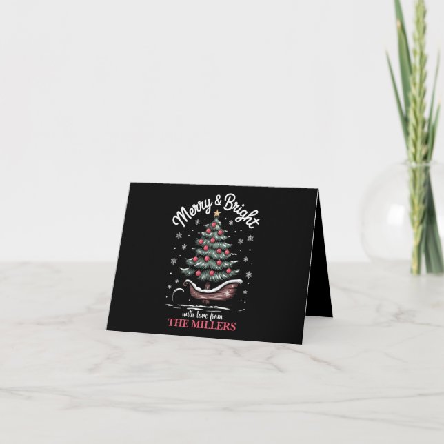 Peronalized Christmas Sleigh Tree Merry & Bright  Card (Front)