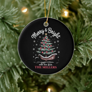 Peronalized Christmas Sleigh Tree Merry & Bright Ceramic Ornament