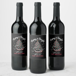 Peronalized Christmas Sleigh Tree Merry & Bright  Wine Label