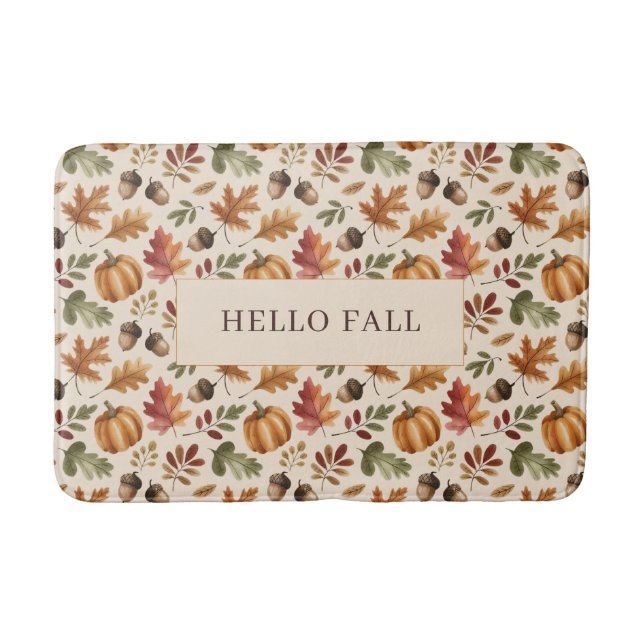Peronalized Fall Earthy Orange Watercolor Leaves Bath Mat (Front)