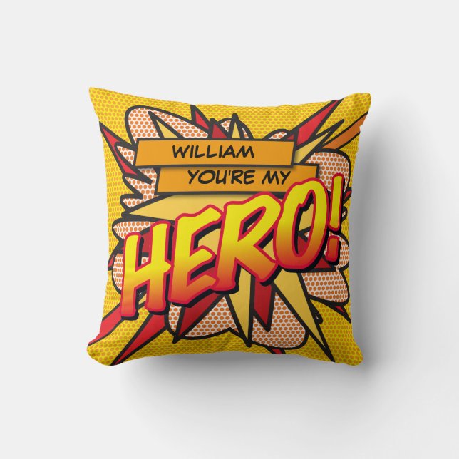 Peronalized HERO Fun Modern Cool Trendy Comic Book Cushion (Front)