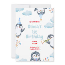 Peronalized Penguins Birthday Invitation