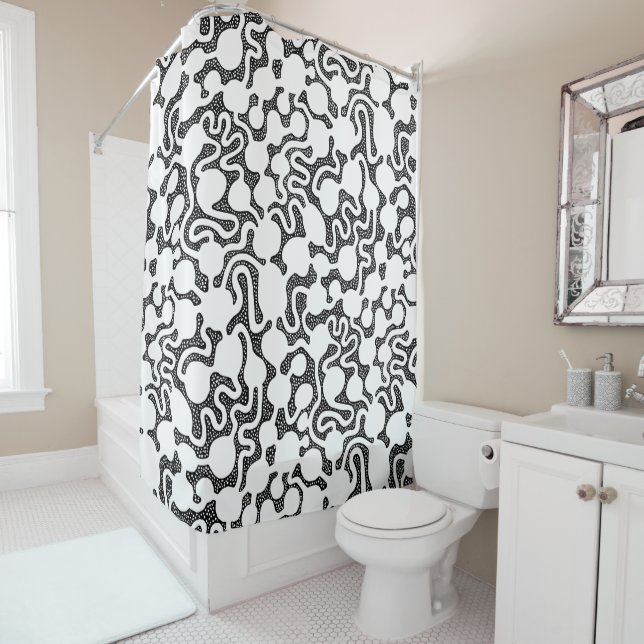 Perpetual Ant Farm - Black and White Shower Curtain (In Situ)