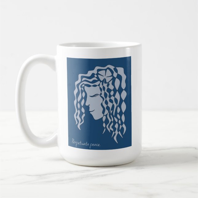 Perpetual Peaceful Woman Blue Teal Line Art Mug (Left)