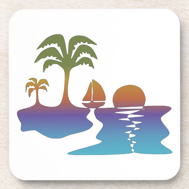 Perpetual Tropical Sunset Hard plastic coaster (Front)