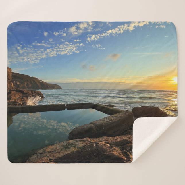 Perranporth Beach Pool at Sunset Sherpa Blanket (Front (Horizontal))
