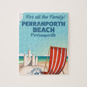 Perranporth beach Vintage seaside poster Jigsaw Puzzle