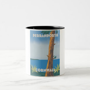 Perranporth Cornwall travel poster Two-Tone Coffee Mug