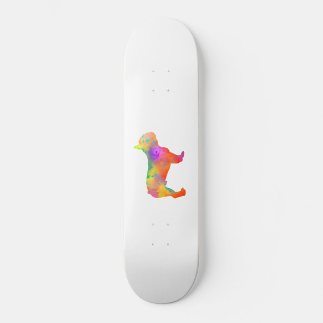 perro french bulldog silueta in acuarela skateboard (Front)