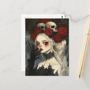 Persephone Goth Red Roses Skulls Postcard