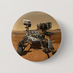 Perseverance Rover Operating On Surface Of Mars. 6 Cm Round Badge