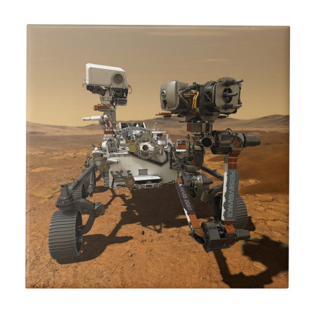 Perseverance Rover Operating On Surface Of Mars. Ceramic Tile (Front)