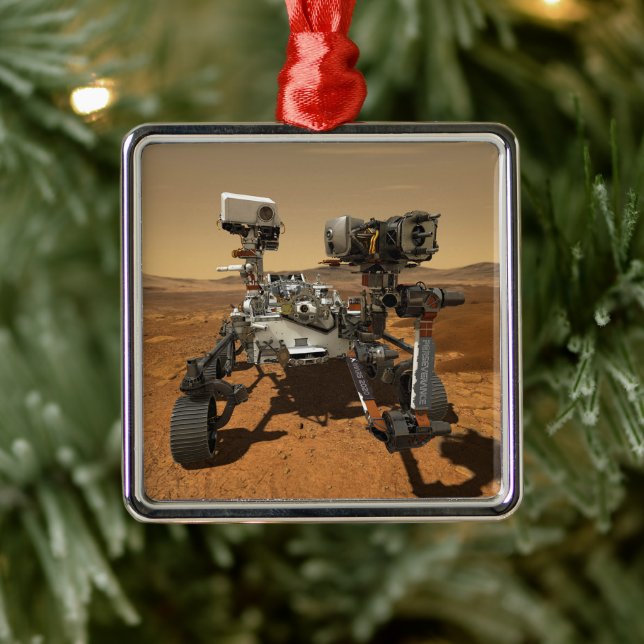 Perseverance Rover Operating On Surface Of Mars. Metal Ornament (Tree)
