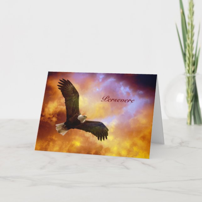 Persevere-Eagle In Firey Clouds Card (Front)
