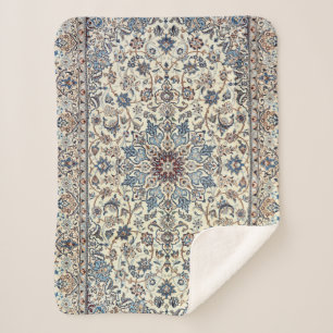 Persia Dusty Blue Grey Grey Accent  Sherpa Blanket