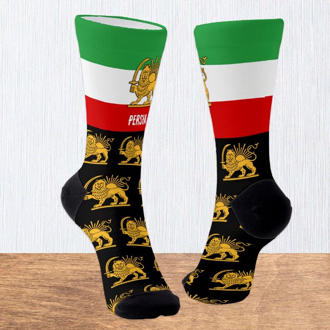 Persia Socks, Persian flag with Lion /Shah of Iran Socks (Persia Lion Flag Socks / Iran)