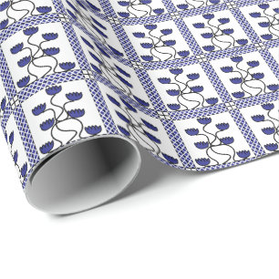 Persian Asian Blue Floral Geometric Wrapping Paper