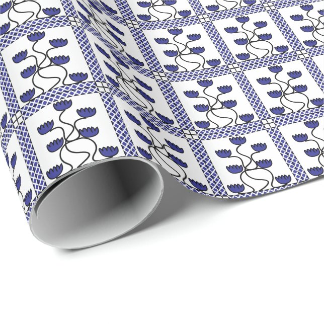Persian Asian Blue Floral Geometric  Wrapping Paper (Roll Corner)