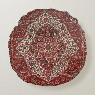 Persian Bakhtiari Deep Dark Red Tan  Round Cushion